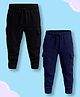 NUSYL Cotton Blend Knit Pack Of 2 Solid Cargo Style Joggers - Black & Navy Blue