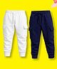 NUSYL Cotton Blend Knit Pack Of 2 Solid Cargo Styled Joggers - White & Navy Blue