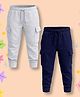 NUSYL Cotton Blend Knit Pack Of 2 Solid Cargo Styled Joggers - Grey & Navy Blue