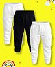 NUSYL Cotton Blend Knit Pack Of 3 Solid Cargo Styled Joggers -  White & Black