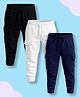 NUSYL Cotton Blend Knit Pack Of 3 Solid Cargo Styled Joggers - Black White & Navy Blue