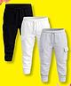 NUSYL Cotton Blend Knit Pack Of 3 Solid Cargo Styled Joggers - Black White & Grey