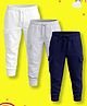 NUSYL Cotton Blend Knit Pack Of 3 Solid Cargo Styled Joggers - White Navy Blue & Grey