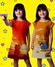 NUSYL Cotton Blend Knit Pack Of 2 Cap Sleeves Cat Printed & Cute Text Printed Night Dress - Yellow & Orange