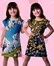 NUSYL Cotton Blend Knit Pack Of 2 Cap Sleeves Rabbit & Girl Printed Night Dress - Yellow & Sky Blue
