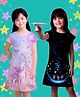 NUSYL Cotton Blend Knit Pack Of 2 Cap Sleeves Animals & Moon Printed Night Dress - Black & Lilac