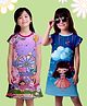 NUSYL Cotton Blend Knit Pack Of 2 Cap Sleeves Girls & Bunny Printed Night Dress - Dark Pink & Sky Blue