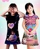 NUSYL Cotton Blend Knit Pack Of 2 Cap Sleeves Heart & Floral Printed Night Dress - Dark Pink & Black