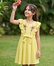 Pine Kids Woven Sleeveless Floral Embroidered Frock - Yellow