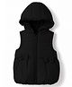 Babyhug Woven Sleeveless Solid  Hooded Padded Jacket with Frill & Bow - Black