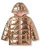Babyhug Woven Full Sleeves Solid Metalic Colour Padded Jacket with Hood - Pink