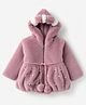 Babyhug Fur Woven Hoodie Jacket with Full Sleeves and Pearls Embellishment - Pink