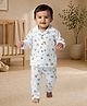 LazyToddler Muslin Woven Full Sleeves Whale Printed Coordinating Shirt & Pajama Night Suit - Multi Colour