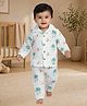 LazyToddler Muslin Woven Full Sleeves Tractors Printed Coordinating Shirt & Pajama Night Suit - Multi Colour