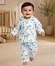 LazyToddler Muslin Full Sleeves Dinosaurs Printed Coordinating Shirt & Pajama Night Suit - Multi Colour