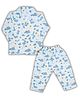 LazyToddler Muslin Full Sleeves Dinosaurs Printed Coordinating Shirt & Pajama Night Suit - Multi Colour