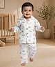 LazyToddler Muslin Woven Full Sleeves Animals Printed Coordinating Shirt & Pajama Night Suit - Multi Colour