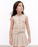 Arias Cotton Woven Sleeveless Top & Skirt Set With Cargo Pockets - Beige