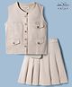 Arias Cotton Woven Sleeveless Top & Skirt Set With Cargo Pockets - Beige