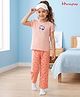 Honeyhap Premium 100% Cotton Knit Half Sleeves T-Shirt & Pyjama Night Suit With Floral Print - Pale Peach & Coral Reef