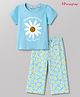 Honeyhap Premium 100% Cotton Knit Half Sleeves T-Shirt & Pyjama Night Suit WIth Bio Finish & Floral Print - Tropical Breeze