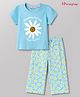 Honeyhap Premium 100% Cotton Knit Half Sleeves T-Shirt & Pyjama Night Suit WIth Bio Finish & Floral Print - Tropical Breeze