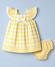ToffyHouse Cotton Woven Frock and Bloomer with Sleeveless and Checked Print in Lemon/Light Yellow for 6-9 Months