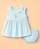ToffyHouse Cotton Woven Sleeveless Floral Embroidered Dress with Boomer -Sea Green