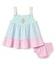 ToffyHouse Cotton Woven Frock and Bloomer with Sleeveless and Ice Cream Applique in Pink