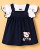 ToffyHouse Interlock Knit Half Sleeves Bear Printed Inner Tee With Frock Set - Navy Blue