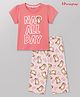 Honeyhap Premium 100% Cotton Knit Half Sleeves T-Shirt & Pyjama Night Suit With Bio Finish & Teddy Print - Geranium Pink & Primrose Pink