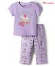 Honeyhap Premium 100% Cotton Knit Half Sleeves T-Shirt & Pyjama Night Suit With Bio Finish & Cake Print - Lavender