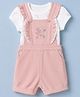 ToffyHouse Interlock Knit Half Sleeves Dungaree & Inner Tee With Floral Patch & Print - Peach