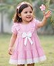 Babyoye 100% Cotton Woven Half Sleeves Striped Tiered Frock With Bow Applique - Pink