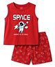 CUCUMBER Sinker Knit Sleeveless Tank T-Shirt & Shorts Set With Space Print - Red