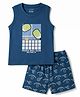 CUCUMBER Sinker Knit Sleeveless Tank T-Shirt & Shorts Set With Picle Ball Print - Navy Blue