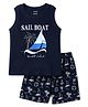 CUCUMBER Sinker Knit Sleeveless Tank T-Shirt & Shorts Set With Nautical Print - Navy Blue