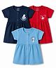 CUCUMBER Sinker Knit Half Sleeves Animal & Birds Printed Frocks Pack Of 3 - Navy Blue Red & Light Blue