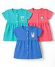 CUCUMBER Sinker Knit Half Sleeves Bunny Floral & Unicorn Printed Frocks Pack Of 3 - Blue Green & Red