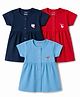 CUCUMBER Sinker Knit Half Sleeves Animal & Birds Printed Frocks Pack Of 3 - Navy Blue Red & Light Blue
