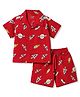CUCUMBER Cotton Woven Half Sleeves Shirt & Shorts Co-Ord Night Suit With Space Theme - Red