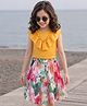 OLLINGTON ST. Cotton Knit Sleeveless Top With Floral Print & Woven Georgette Skirt - Yellow & Multicolour
