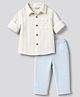 Bonfino 100% Cotton Double Gauze Woven Full Sleeves Striped Shirt & Chino Pant Set - White & Light Blue