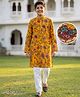 Pine Kids 100% Cotton Woven Full Sleeves Floral Printed Kurta & Pyjama Set -Mustard