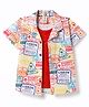 Dapper Dudes Woven Half Sleeves Country Stamp Printed Shirt With Attached Tee - Red