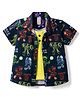 Dapper Dudes Woven Shirt Half Sleeves Playing Teddy Bear Printed Shirt With Attached Tee - Navy Blue