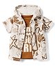 Dapper Dudes Woven Half Sleeves Hooded Shirt With Text Printed T-Shirt - Brown