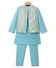 Pine Kids Woven Full Sleeves Solid Colour Kurta Pajama Set with Floral Brocade Nehru Jacket - Sky Blue