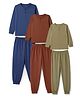 Primo Gino 100% Cotton Knit Full Sleeves Co-Ords T-Shirt & Pyjama Night Suit Pack Of 3 - Blue Red & Olive Green