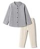 Bonfino 100% Cotton Woven Yarn Dyed Striped Mandarin Collar Shirt with Double Gauze Chino Set - Grey & Beige